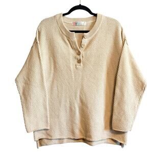 Free People Hailee Waffle Knit Textured Slouchy Henley Sweater Size XS Top Only